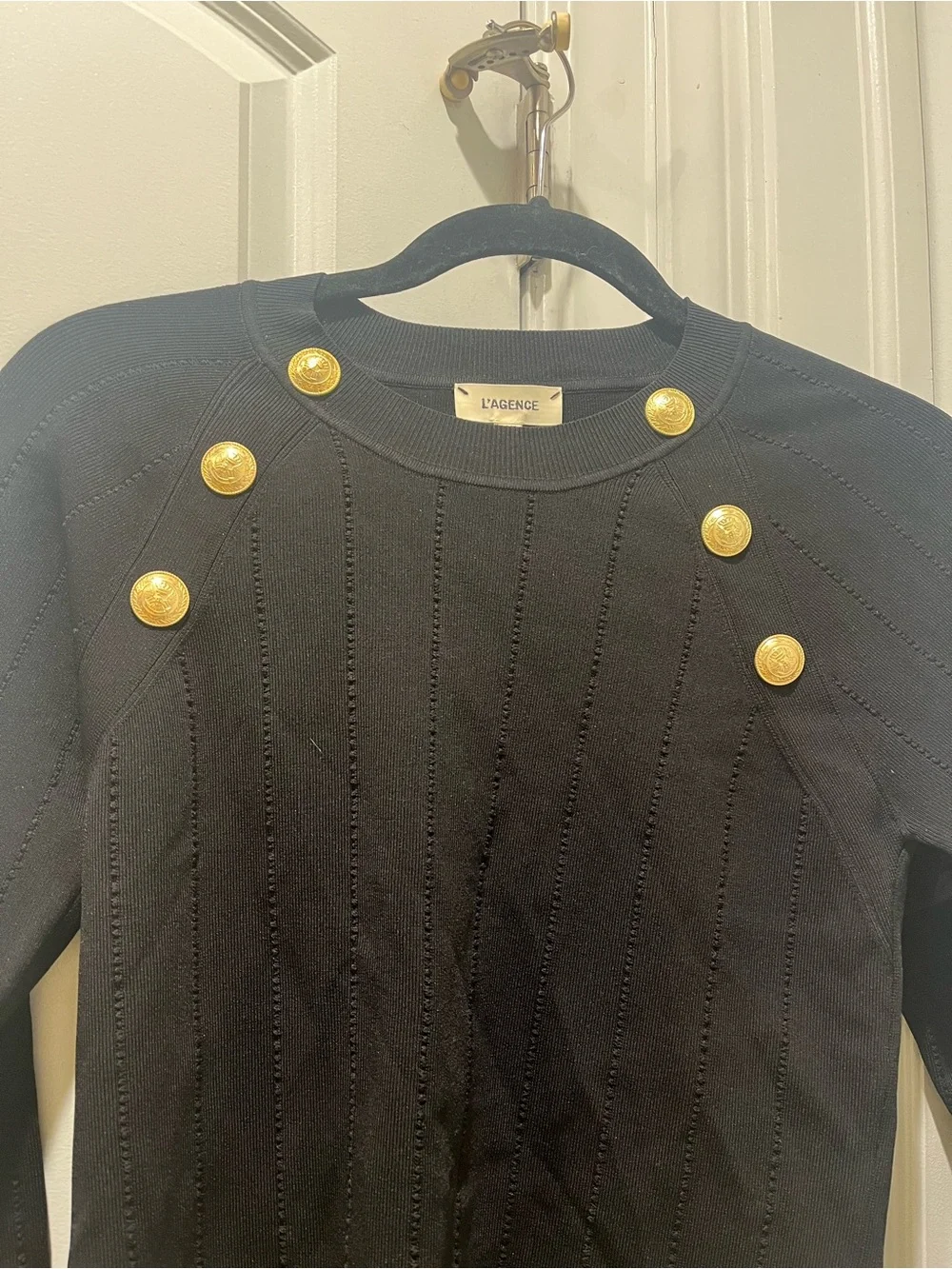 L'AGENCE Black Knit Sweater with Gold Buttons